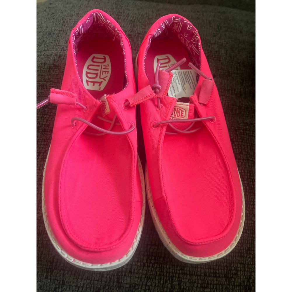Hey Dude Wendy Canvas Neon Pink Slip On Loafers Shoes Womens Size 6